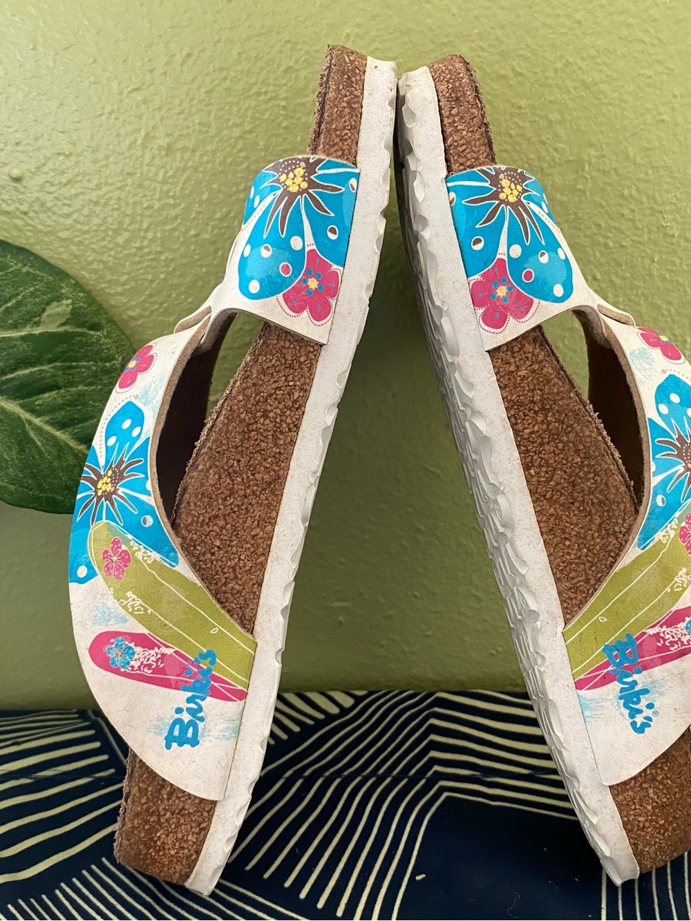 Pre-owned Birki’s Sandal in Floral White & Blue Sz 38/7 Women’s - Picture 4 of 9